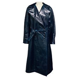 Alaïa Alaia Petrol Blue Mirror Wool Double Breasted Long Trench Coat Blue