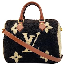 Bolso Louis Vuitton Chocolate / Cream Shearling Monogram LV Ski Cozygram Speedy Bandouliere 25 Castaño