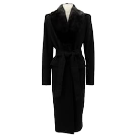Manteau en laine noir vintage Yves Saint Laurent avec col en vison amovible Noir