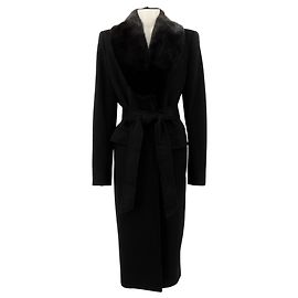 Yves Saint Laurent Vintage Black Wool Coat with Removable Mink Collar Black