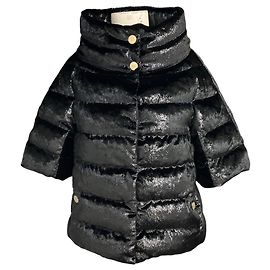 Herno Black Lurex Shimmer Quilted Short Sleeved Velvet Down Puffer Jacket Black