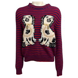 Pull en laine Gucci à rayures bleues / rouges avec intarsia King Spaniel Multicolore