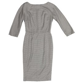 Black & White Christian Dior Wool & Silk-Blend Houndstooth Dress Size FR 34 Black