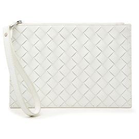 White Bottega Veneta Leather Intrecciato Clutch White