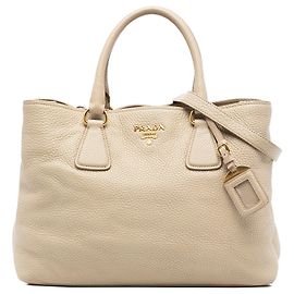 Sac cabas convertible ouvert Prada Vitello Daino Beige Beige