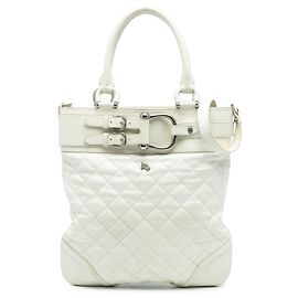 Bolsa Tote Conversível Hillgate em Couro Matelassê Branco Burberry Branco