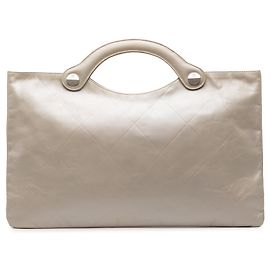 Gold Chanel Metallic Embossed Calfskin Flat Handbag Golden