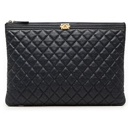 Blue Chanel Large Quilted Caviar Boy O Case Clutch Blue
