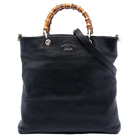Bolso shopper Tall de cuero negro Gucci con asas de bambú Negro