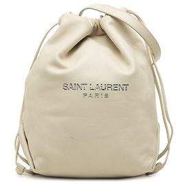 White Saint Laurent Lambskin Teddy Drawstring Bucket Bag White