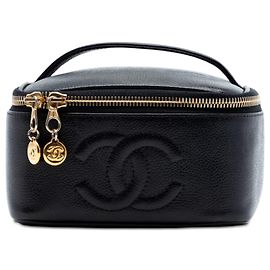Black Chanel CC Caviar Vanity Case Black