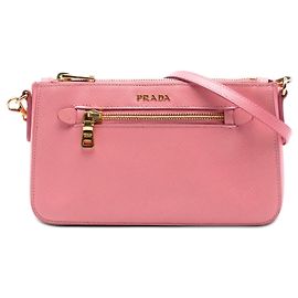 Bolso bandolera Prada Saffiano Lux rosa con bolsillo frontal Rosa