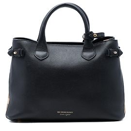 Bolsa Satchel Banner Burberry Medium em couro e House Check marrom Marrom