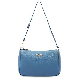 Sac à épaule Pochette Prada Vitello Daino Bleu Bleu