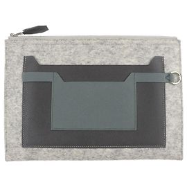 Gray Hermès Epsom and Felt Toodoo 29 Clutch Bag Grey