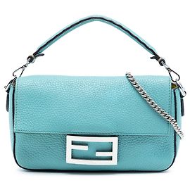 Fendi Mini Baguette Lederhandtasche Blau Blau