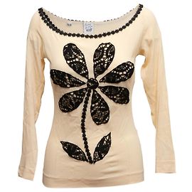 Moschino Cheap and Chic Spitzen-Blumentop Beige & Black Größe IT 44 Beige