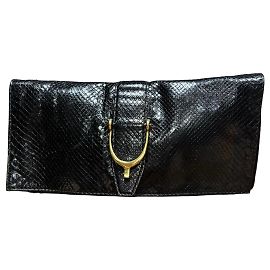 Bolso de mano plegable Gucci en pitón negro Negro