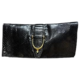 Pochette rabattable Gucci en python noir Noir