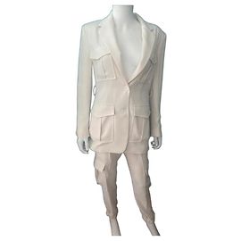 Parosh Ensemble tailleur pantalon cargo beige Blanc