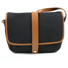 Bolsa Yves Saint Laurent Preta em Couro e Tecido Marrom Preto