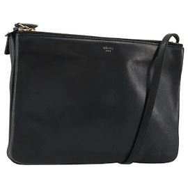 Céline CELINE Trio Shoulder Bag Leather Black Gold Other