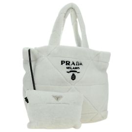 PRADA Shearing Tote Bag Mouton White Silver Other