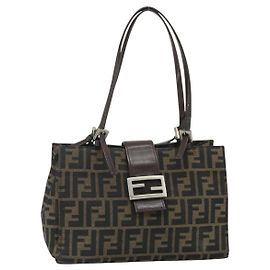 FENDI Zucca Canvas Mamma Baguette Tote Bag Schwarz Braun Andere
