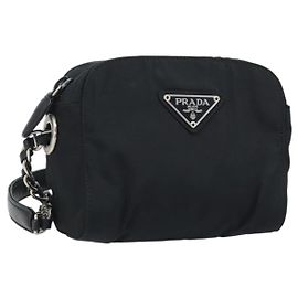 PRADA Chain Shoulder Bag Nylon Black Gold Altro