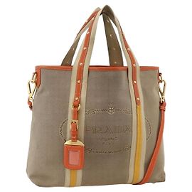 Sac à main PRADA Logo jacquard 2way Beige Gold Autre