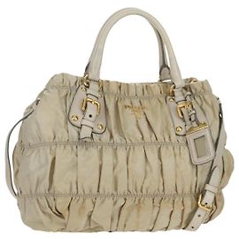 PRADA Geraffte Handtasche Nylon 2way Beige Gold Andere