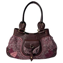 Céline Bolsa Celine em Tweed x Couro Marrom Rosa Bordeaux
