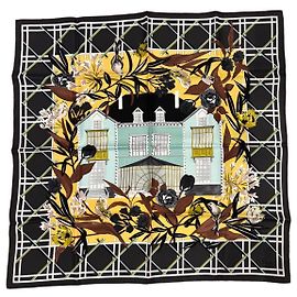 Dior Silk Scarf Brown Black White Green Yellow