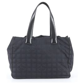 Chanel New Travel MM Coco Mark Leather Tote Bag Black