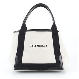 Balenciaga Navy Cabas Leather Tote Bag Black White