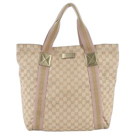 Saco Tote Gucci em tela GG e couro Marrom Dourado