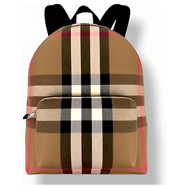 Mochila Burberry Jeff Check Marrom Preto Rosa Branco Bege