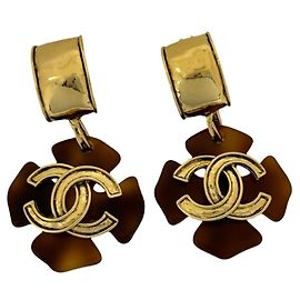 Orecchini a clip Chanel Coco Mark in marmo oro e marrone Marrone D'oro