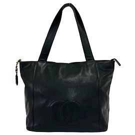 Sac cabas Chanel Vintage Coco Mark en cuir caviar Noir