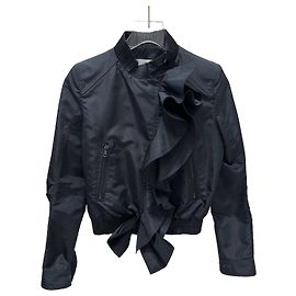 Valentino Black Silk Blend Ruffle Bomber Jacket Sz.6 Pre-owned Other