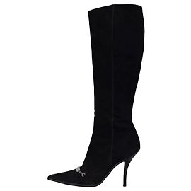 Christian Dior Black Suede Pointed Toe Knee-High Boots Sz.37 Pre-owned Other