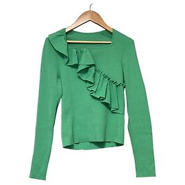 Autre Marque GRACE CONTINENTAL Rippstrick-Top mit seitlichen Rüschen Grün