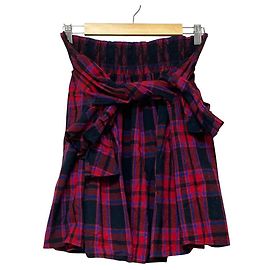 Jupe évasée à taille haute à carreaux maje Noir Rouge