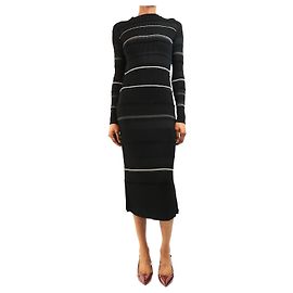 Proenza Schouler Langärmeliges Rippstrick-Midikleid in Schwarz-Weiß - size S Schwarz