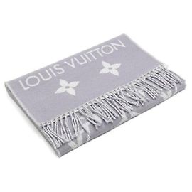 Louis Vuitton Sciarpa reversibile unisex Essential in lana monogram monogram grigio chiaro Marrone