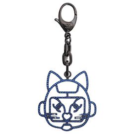 Chanel Porte-clés chat robot en cristal bleu Bleu
