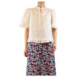 Autre Marque Weißer transparenter Rüschenbluse - size S Weiß