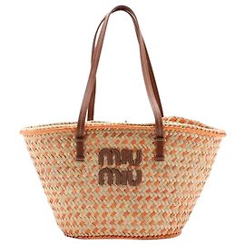 Miu Miu Saco tote em ráfia e couro neutro Outro