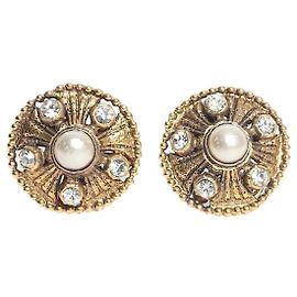 Chanel Orecchini a clip vintage in oro, perle e strass D'oro