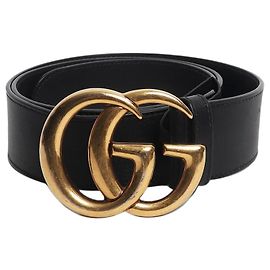 Gucci Cinto com logótipo Marmont preto e dourado Preto